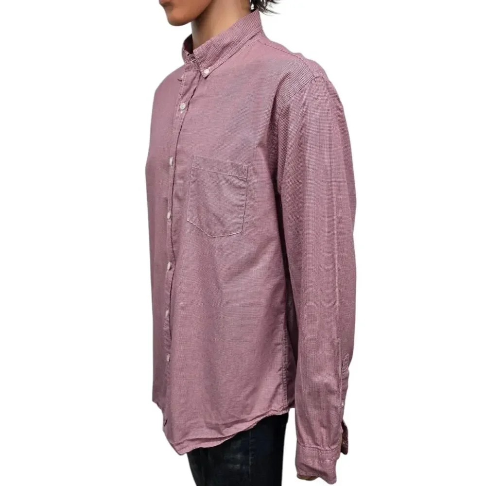 J. Crew Shirt Men XL Micro / Mini Red Gingham Check Long Sleeve Button down